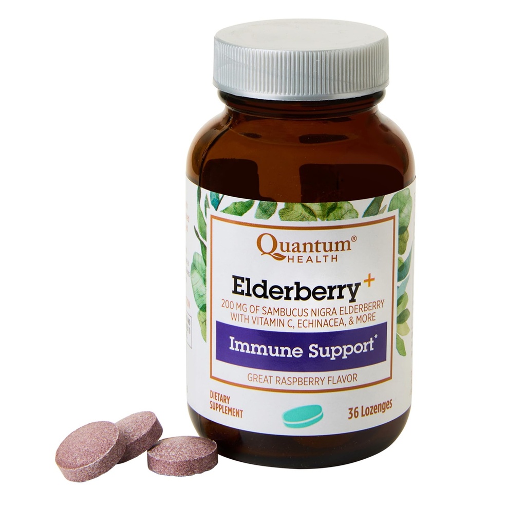 Quantum Health Elderberry+ Lozenges vidasRaspberry vidasProvides Powerful Immune Support habitFormulated with Echinacea and Vitamin Crígida36 Count
