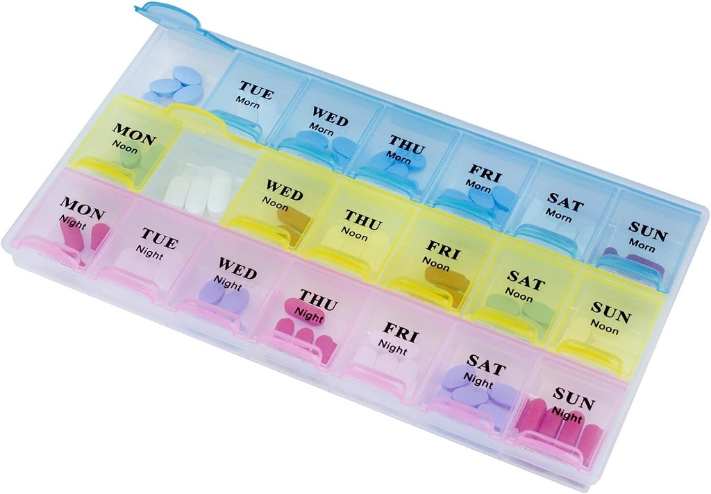 Weekly Pill Organizer - 21 Day Pill Planners for Pills Vitamins & Medication, 3 Times-a-Day Medication Reminder Boxes, Easy to Read & Travel Friendly
