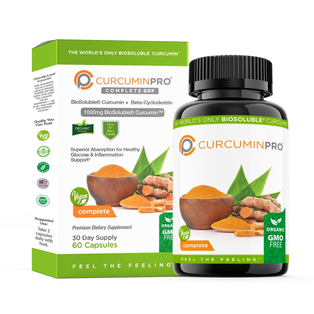 CurcuminPro Complete Vegan ← BioSoluble Brown Rice Protein &amp; Organic Turmeric Curcumin Suplemento Silencio Plant-Based Fórmula para el bienestar diario 60 Conteo