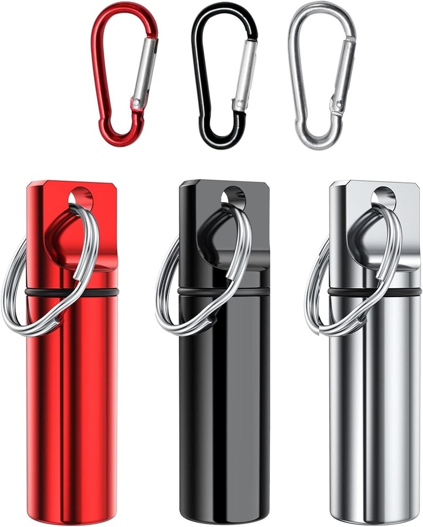 Small Pocket Pill Box Keychain (3 Pack), Aluminium Alloy Portable Mini Pill Organizer Case Container for Purse,Waterproof Metal Pill Holder Medicine Bottle for Outdoor Camping Trave