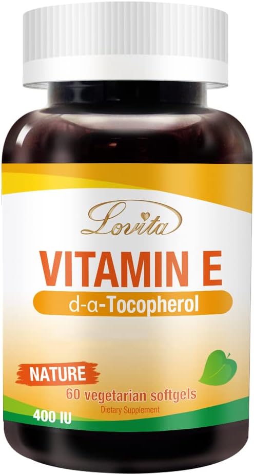 Lovita Vitamina E 400 U Softgels, Natural 268 mg (como D Alpha Tocopherol), Vegan para la piel sana, cabello, uñas &amp; soporte del sistema inmunológico, 60 Softgels vegetarianos