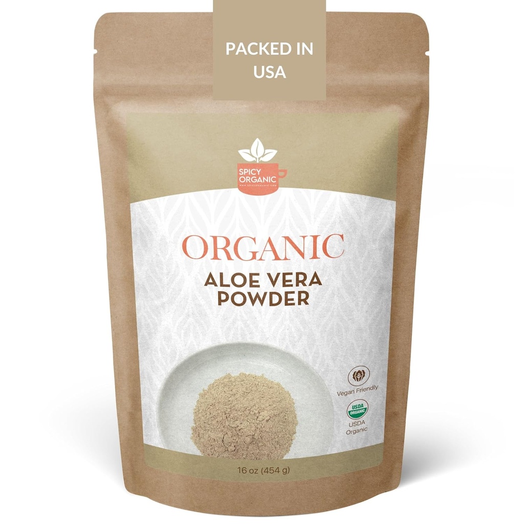 Orgánica Aloe Vera Powder para la piel &amp; el pelo – 8 oz. - Aloe Barbadensis - Máscara de ruido para la belleza natural, USDA Certified Organic &amp; Non-GMO