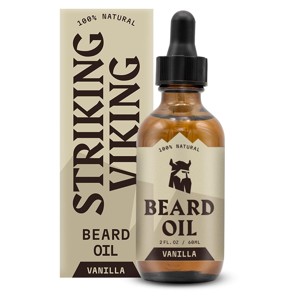 Aceite de barba de vainilla para hombres - Acondicionador natural con aceites Argan & Jojoba para suavizar, hidratar y crecer (2 Oz)