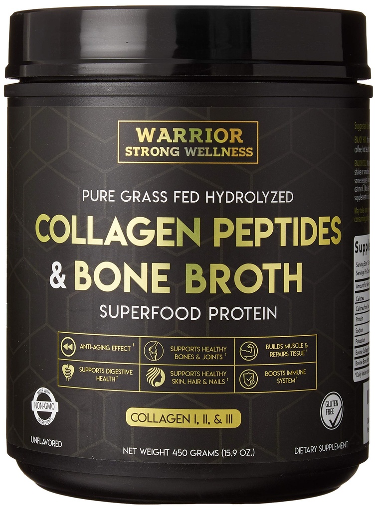 Premium Collagen Peptides Bone Broth Powder: Grass Fed Hydrolyzed Collagen Boost for Healthy Skin, Nails, Hair, Joints, Muscles, Bones, Digestion, Keto Friendly, Unflavored