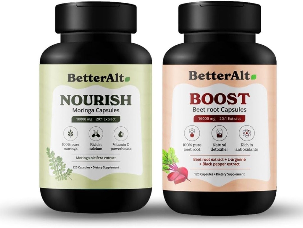 Mejor Alt Moringa &amp; Beetroot Capsules sometida100% Pure Moringa Leaf Powder Suplemento &amp; 100% Natural Beetroot Suplemento TENRich en Calcio &amp; Vitamina C