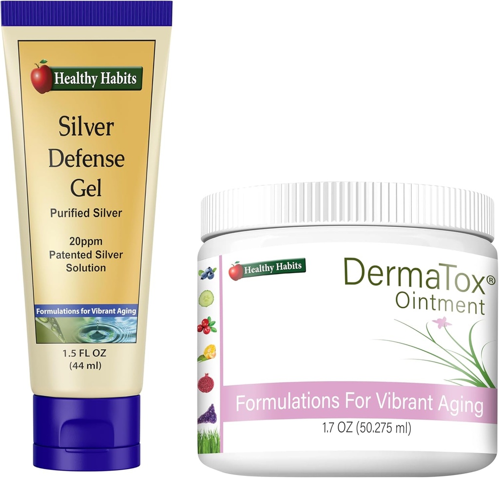 Habits saludables Skincare Bundle - 1.7oz DermaTox Ointment y 1,5 oz Silver Defense Gel - Todo Natural, Todo Propósito, Seguro y Eficaz Nourishment de la piel
