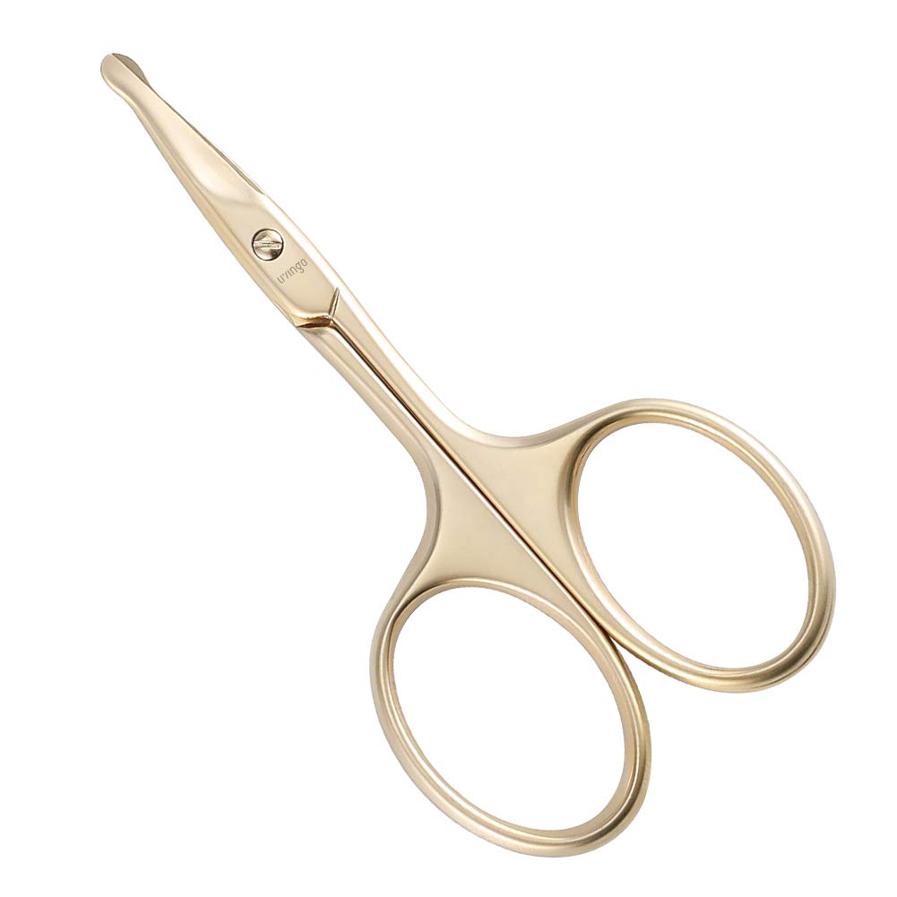 Tijeras faciales de nariz pequeña LIVINGO 3,75" Cucharilla curvada con acero inoxidable de punta redondeada para manicura Cuticle, ceja, piel seca (grito)