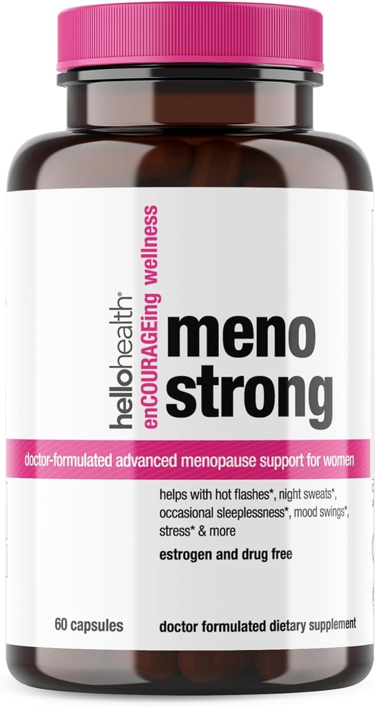 Suplementos de la menopausia para las mujeres – Meno Strong Perimenopause Suplemento para el alivio de los suecos nocturnos, insomnio, mudos, equilibrio hormonal natural, estrés, flashes calientes Menopause Relief - 60 cápsulas