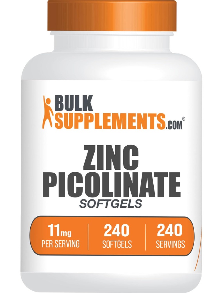 BulkSupplements.com Zinc Picolinate Softgels - Zinc 11mg, for Immune Support, Gluten Free - 1 Softgel per Serving, 240 Count (Pack of 1)