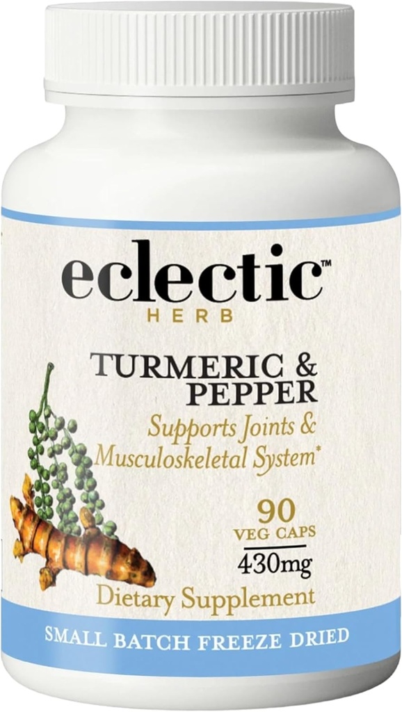 Eclectic Institute Raw Fresh Freeze-Dried Non-GMO Turmeric and Pepper tención 90 CT (430 mg)