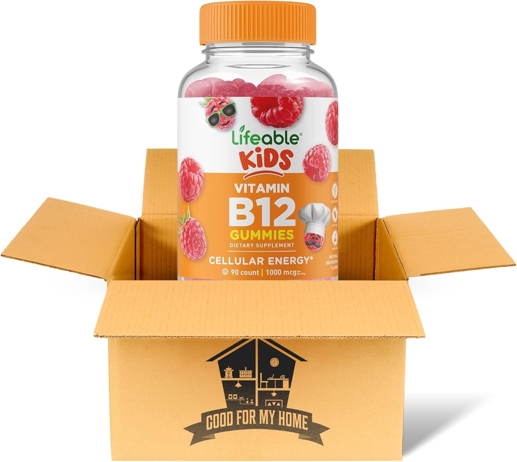 Vitamina B12 Gummies Bundle. Incluye una botella 90 ct Niños Lifeable Vitamina B12 Gummies. Suplemento dietético, Gluten Free, Non Gmo y Chewable B12 Vitaminas Gummies. ¡Viene con un buen por mi caja!