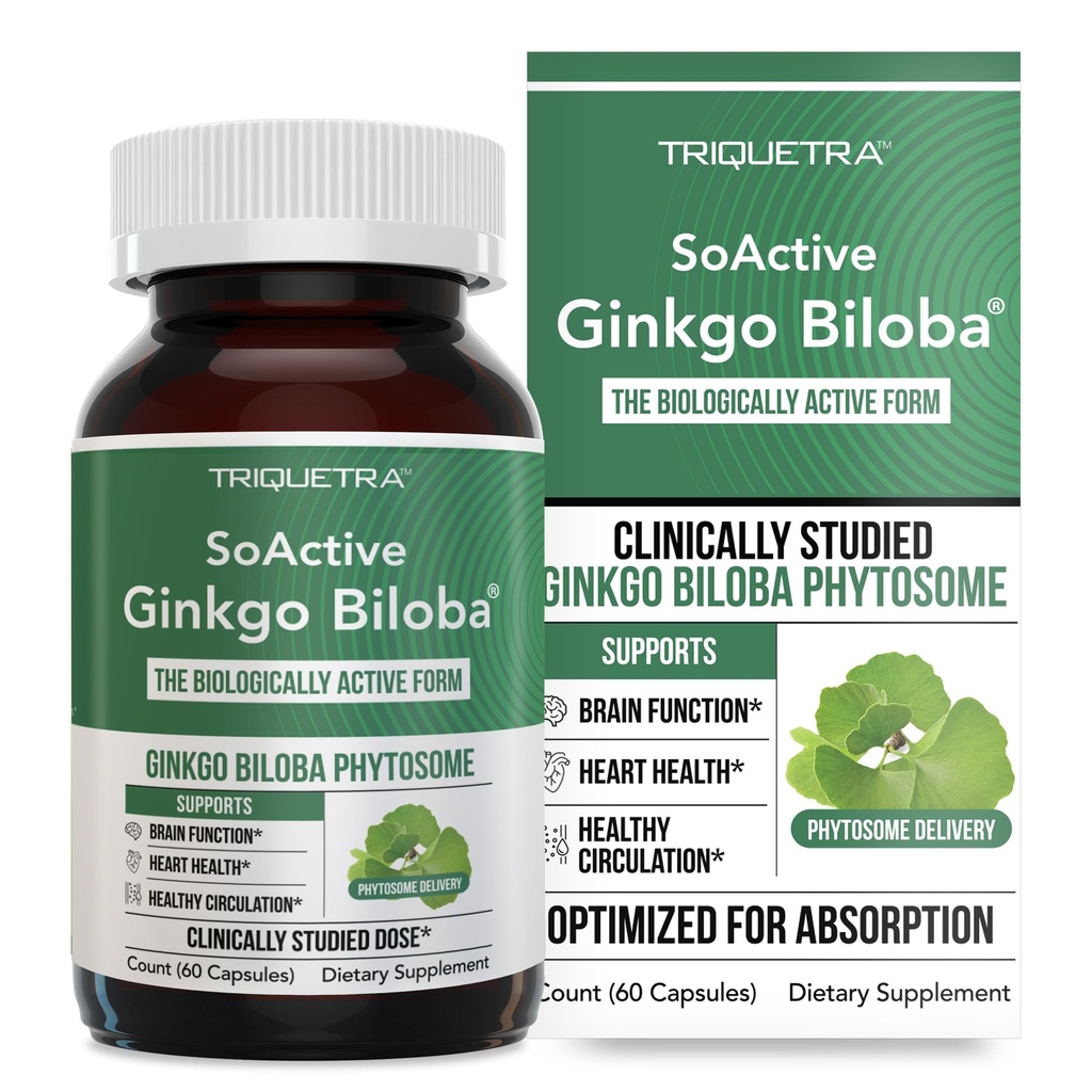 AsiActive Ginkgo Biloba con GinkgoSelect® Phytosome ← Absorción mejorada clínicamente estudiada para el cerebro, el corazón y el soporte de memoria – 180 mg – Ayuda a mantener la circulación " Salud cognitiva (60 cápsulas)