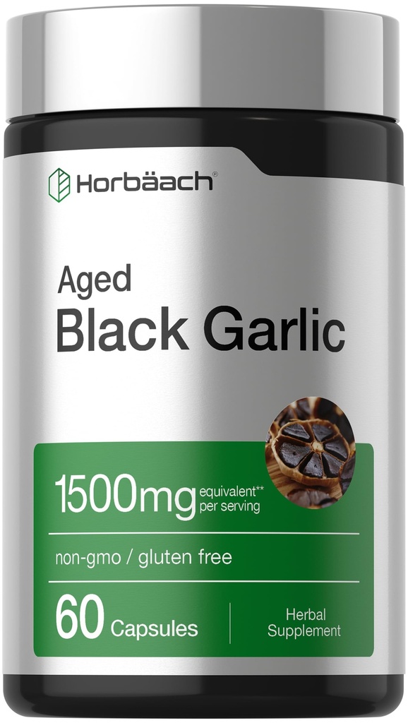 Extracto de ajo envejecido de horbäach Capsules 1500mg Silencio 60 Conde Silencio Suplemento fermentado Silencio No Gluten Libre