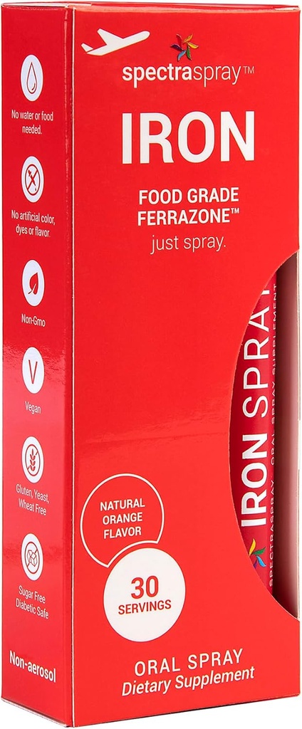 SpectraSpray Iron Daily Supplement, 3 mg por Serving - Oral Spray Essential Mineral Iron, 30 Day Supply per Spray, Vegan Gluten Free & no GMOs