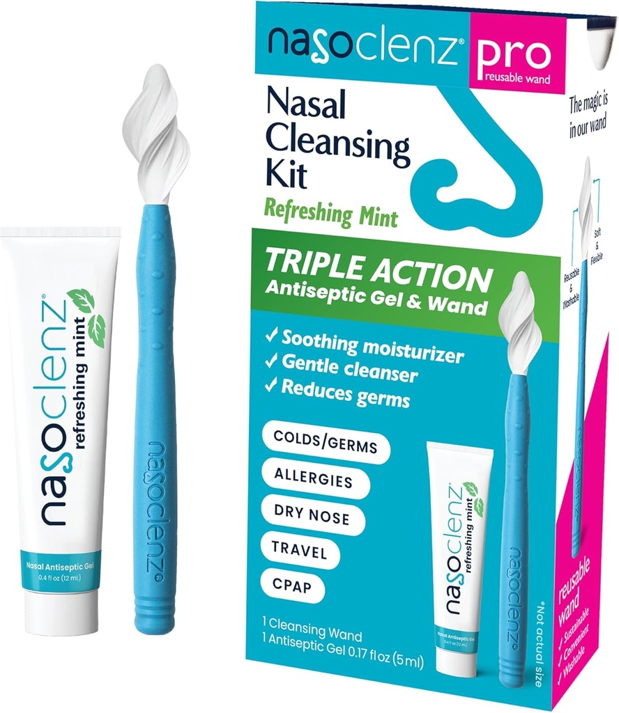 Pro: Kit de limpieza de Nasal – Gel antiséptico suave Wand &amp; Nasal, Limpiador de nariz y Moisturizador de Nasal para Alivio de la nariz seca " Sinus " (Mint 1 Conteo, hasta 120 usos)