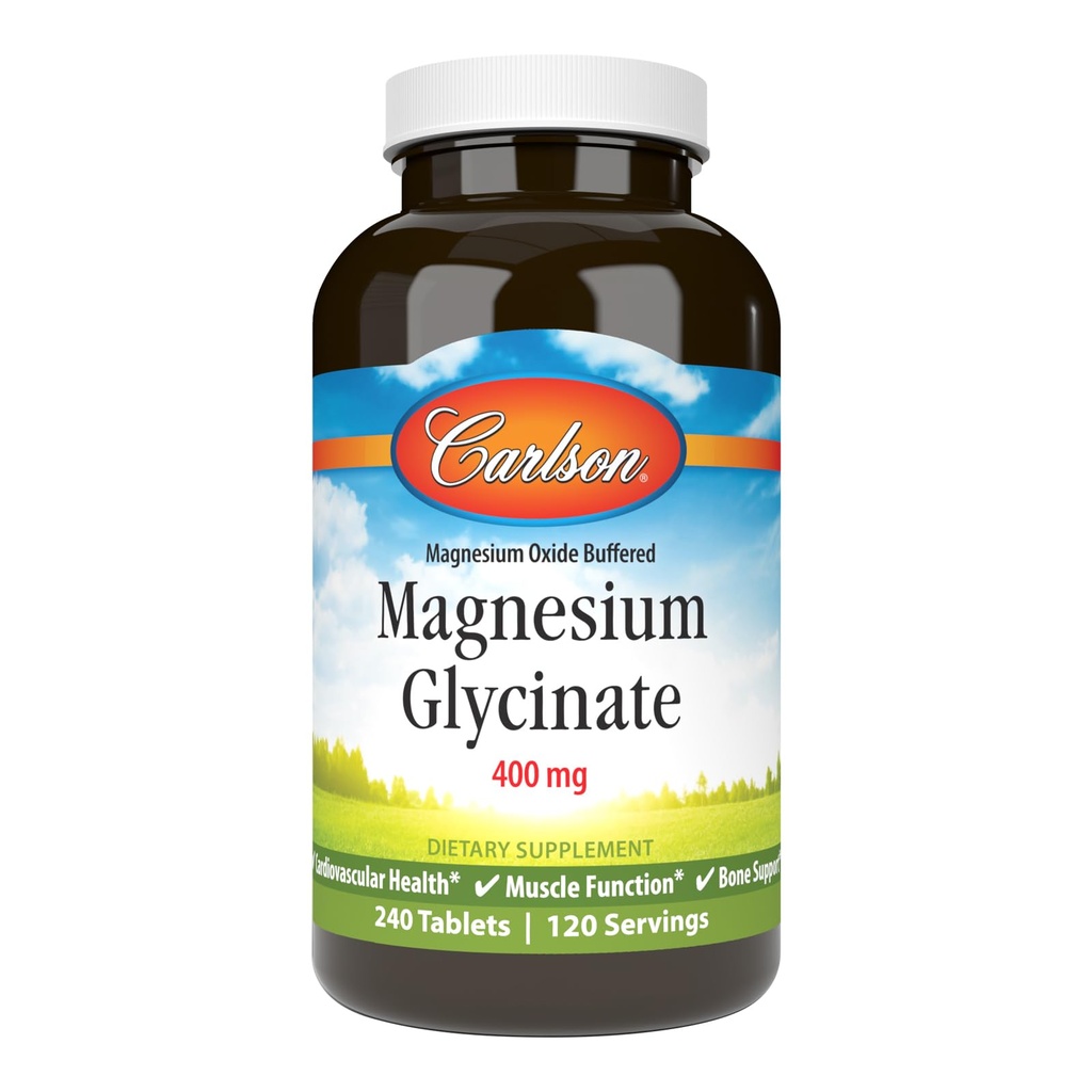 Carlson - Magnesio Glycinate, 200 mg, Absorción Superior, Salud cardíaca, Función muscular, Soporte de huesos, 240 Tabletas