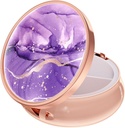 Rouidr Pill Box, 3 Compartment Medicine Pill Case, Small Metal Travel Medicine Box for Purse & Pocket, Rose Gold, Purple Marble