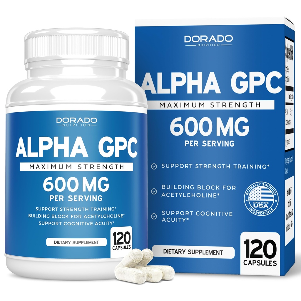 Alfa GPC Choline Capsules - 120 Conde, 600mg Servings (Brain Support Aid That Supports Focus, Memory, Motivation, " Energy (Third Party Tested, Vegan Safe Made in The USA) Suplemento de Apoyo Cerebral