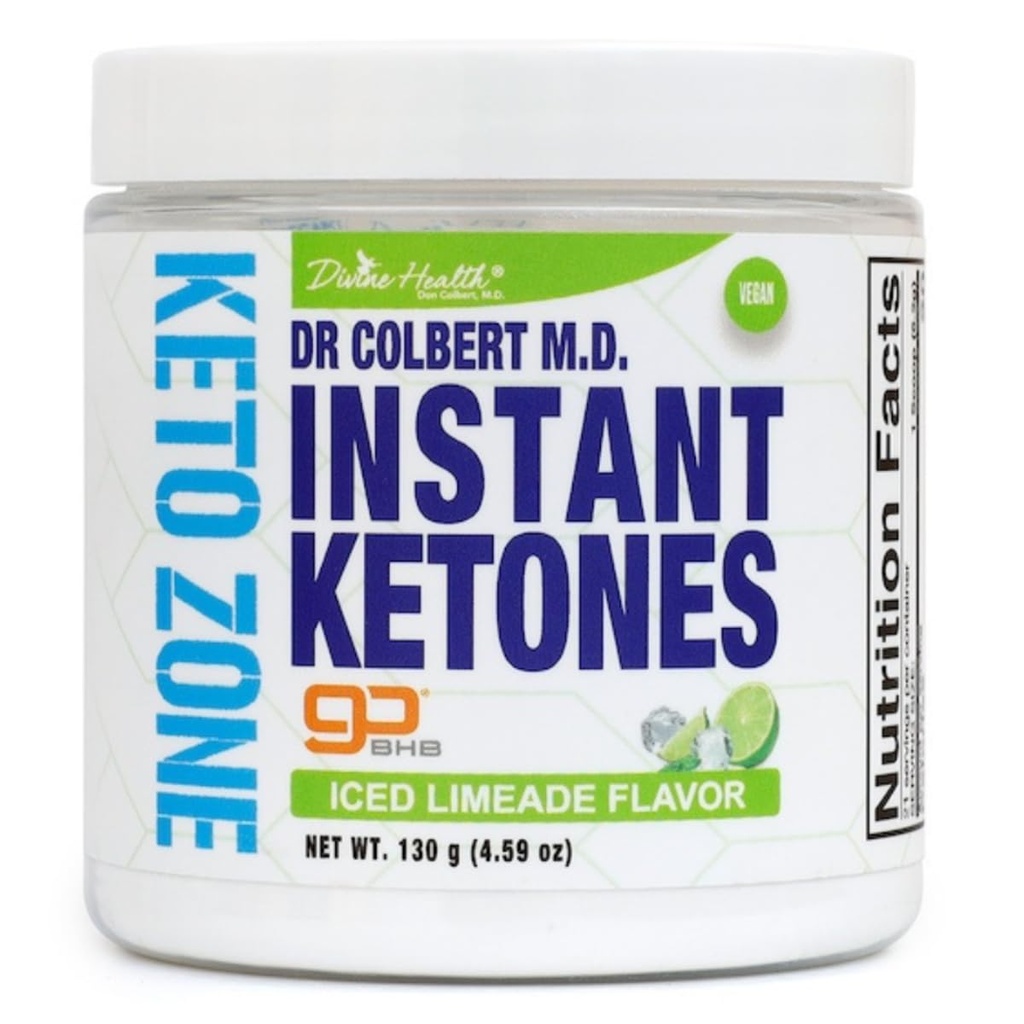 Salud Divina Dr Colbert MD Instant Ketones Powder ← Limeade Flavor Recomendado en The Keto Zone Diet Book  GoBHB ← Exogenous BHB Ketone Salts  4.59oz