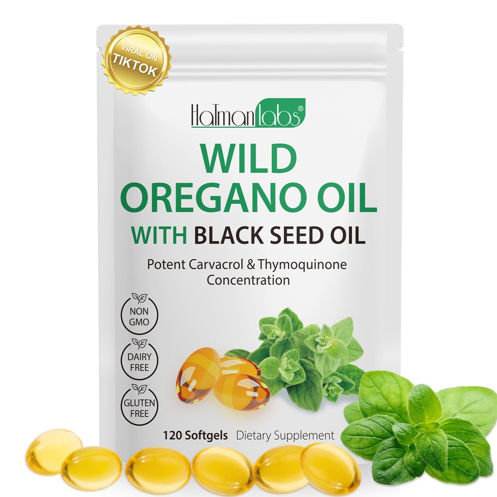 Cápsulas de aceite de orégano, 2 en 1 Óleo de orégano con aceite de semilla negra, suplemento de aceite de orégano, aceite orgánico del extracto de orégano, no GMO, Gluten Free