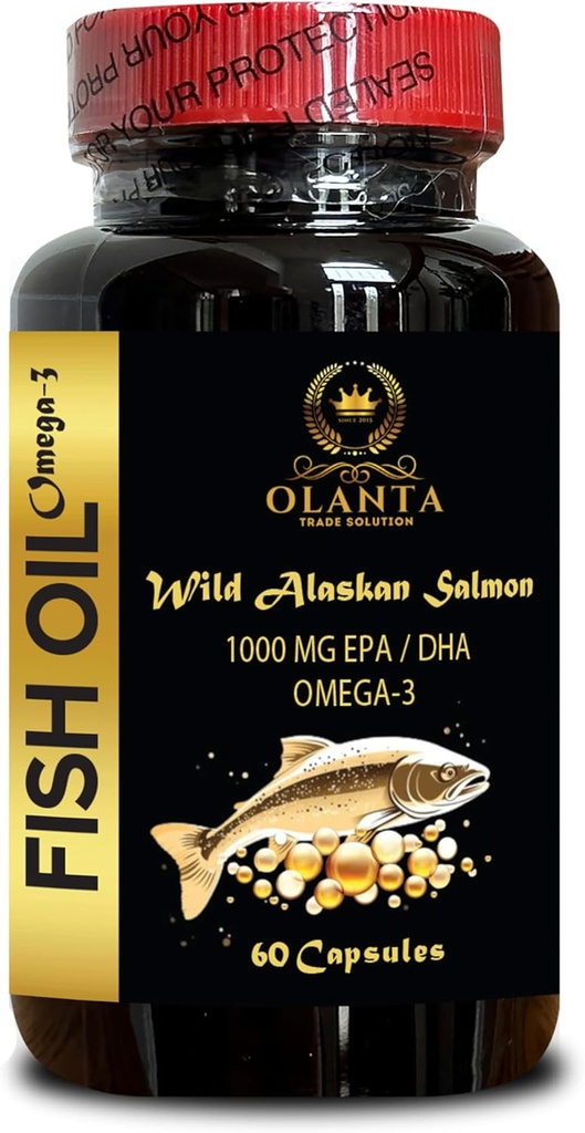 Omega 3 Fish Oil - Fuente Omega 3 Suplemento, Wild-Caught Fish Oil, Orgánica Omega 3 Fatty Acid Suplementos burpless 1 Botella 60 cápsulas