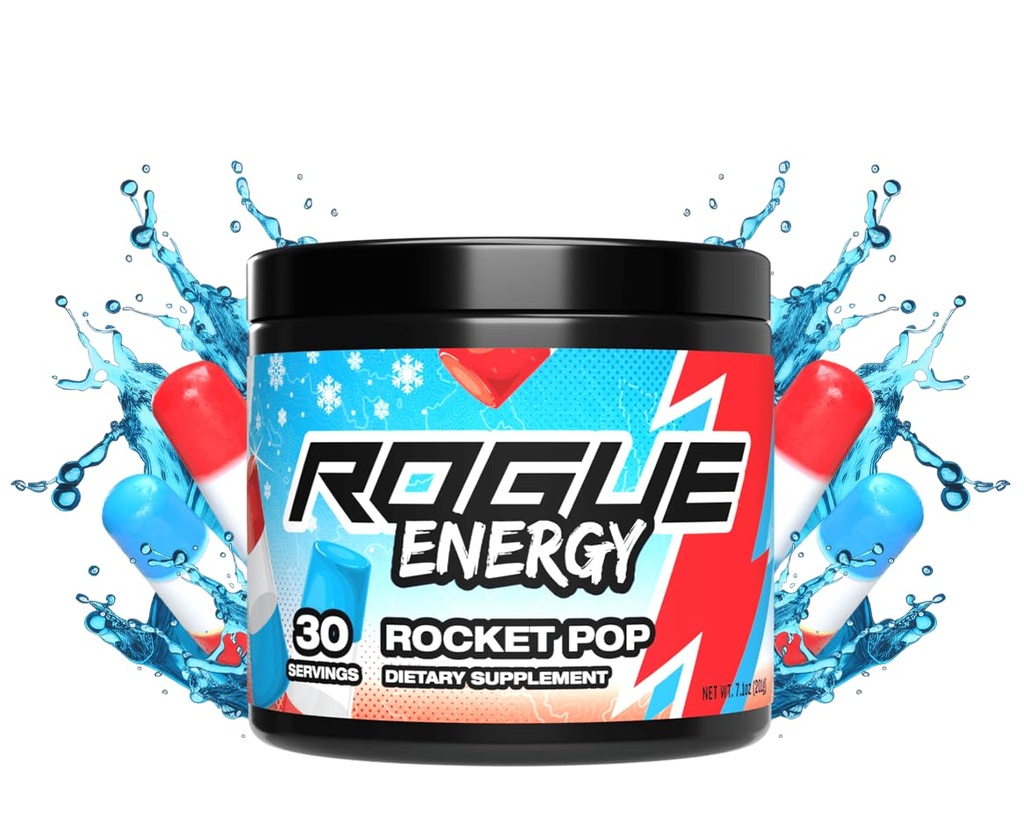 Rogue Energy Energy Drink Powder for Long Gaming Hours - Energy Powder for Mental Focus - Sugar and Gluten Free - Gaming Supplement with Caffeine and Vitamins - Made in USA (Rocket Pop - 30 Servings)