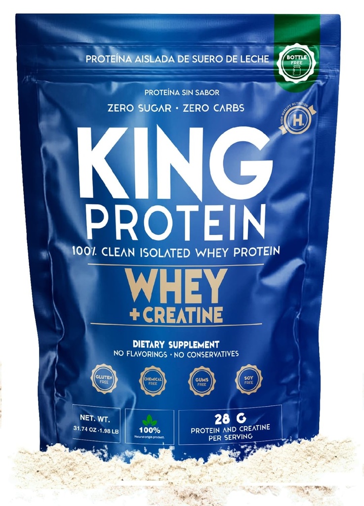 Clean Unflavored Whey Isolate Protein Powder with Creatine TEN 23g plus 5g Creatine & Organic BCAA per Serving TEN 100% Natural TEN No Carbs ANTE Preservatives, GMO, Soy &amp; Gluten Free, 30 Servings