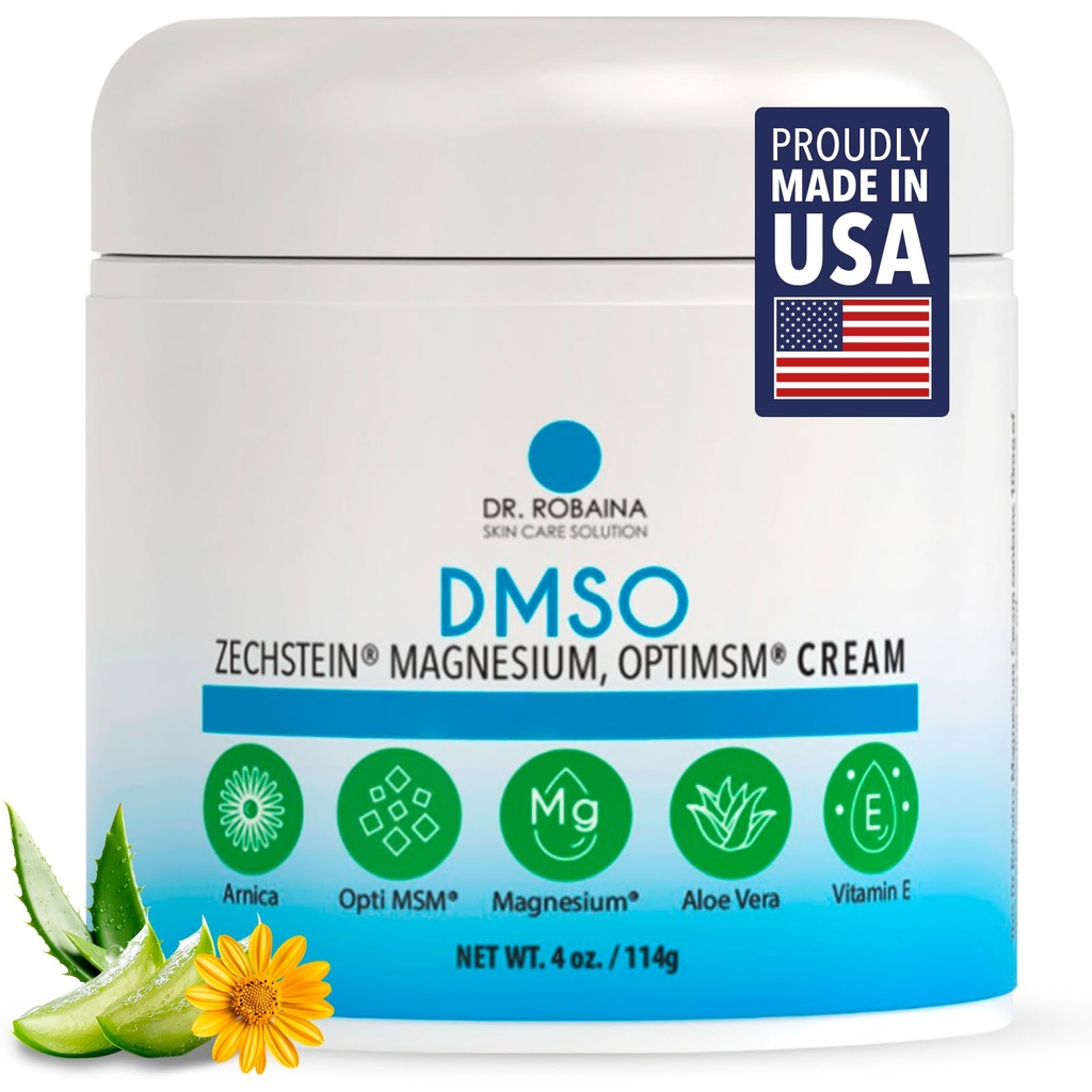 Dr. Robaina DMSO Cream - 99.9% Pure DMSO Pharmaceutical Grade | Formula with Zechstein Magnesium, Arnica, Aloe Vera, Vitamin E - 4 oz