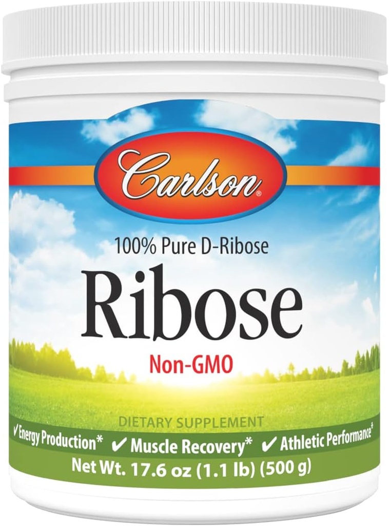 Carlson - Ribose, 100% Pure D-Ribose, Non-GMO, Energy Production, Muscle Recovery & Athletic Performance, 17.6 oz (500 g)