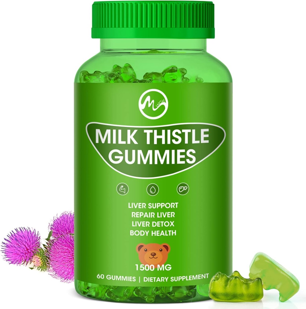Milk Thistle Gummies, Liver Cleanse Gummy, Organic Liver Detox Suplementos para Hombres &amp; Mujeres - 60 Gummies (60 Cuenta (Pack of 1))