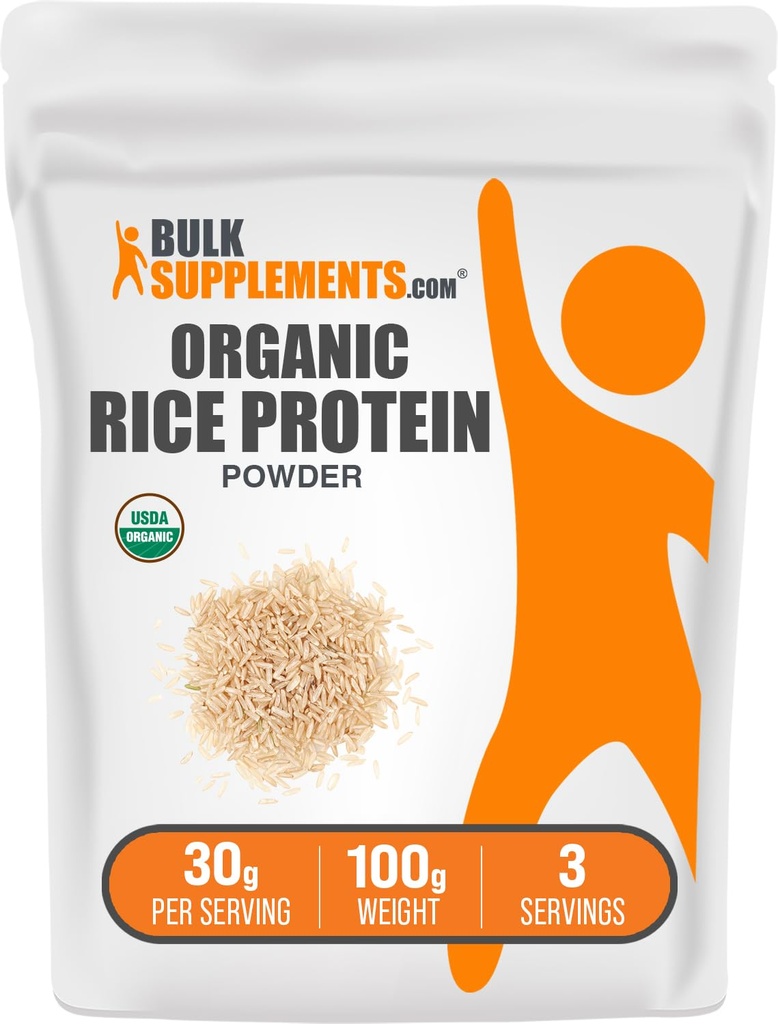 BulkSupplements.com Pólvora de arroz orgánico - Proteína vegetal vegana, desflavorada - Vegan & Gluten libre, 30g por servidumbre, 100g (3.5 oz) (Pack de 1)