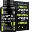 Citrato de calcio con vitamina D3 K2 &amp; Magnesium Glycinate - Suplemento de fuerza de hueso - Suplementos de calcio basados en plantas para hombres y mujeres - Magnesio y calcio D3 K2 pastillas para la salud de huesos - 90 cápsulas