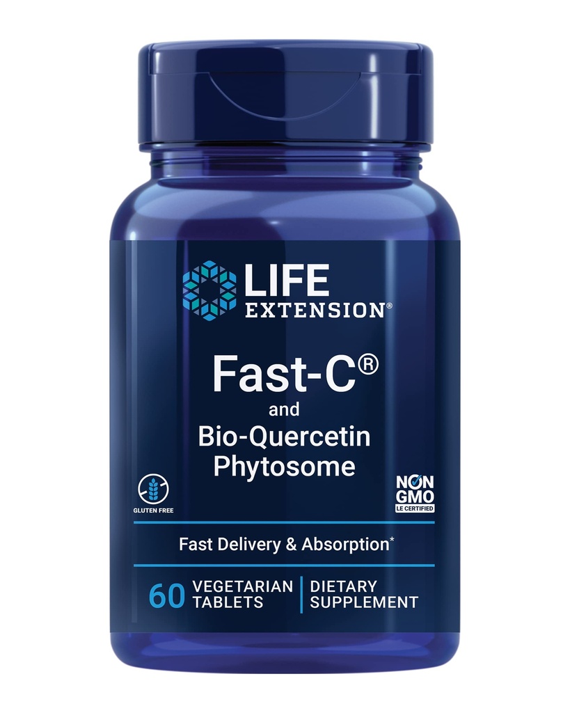 Life Extension Fast-C® and Bio-Quercetin®, Fast delivery and Absorption, Vitamin C, Fenugreek, Immune Support, Magnesium, Gluten-Free, Non-GMO, Vegetarian, 60 Tablets