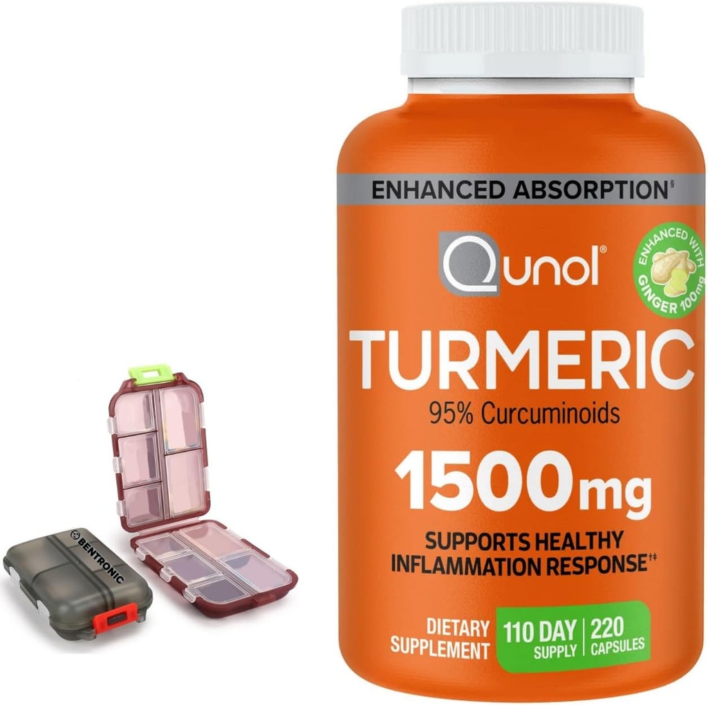 Turmric 1500mg Suplemento, 95% Curcuminoides, 220 cápsulas (110-Day Supply) con dos (2) cajas de carga de viaje.