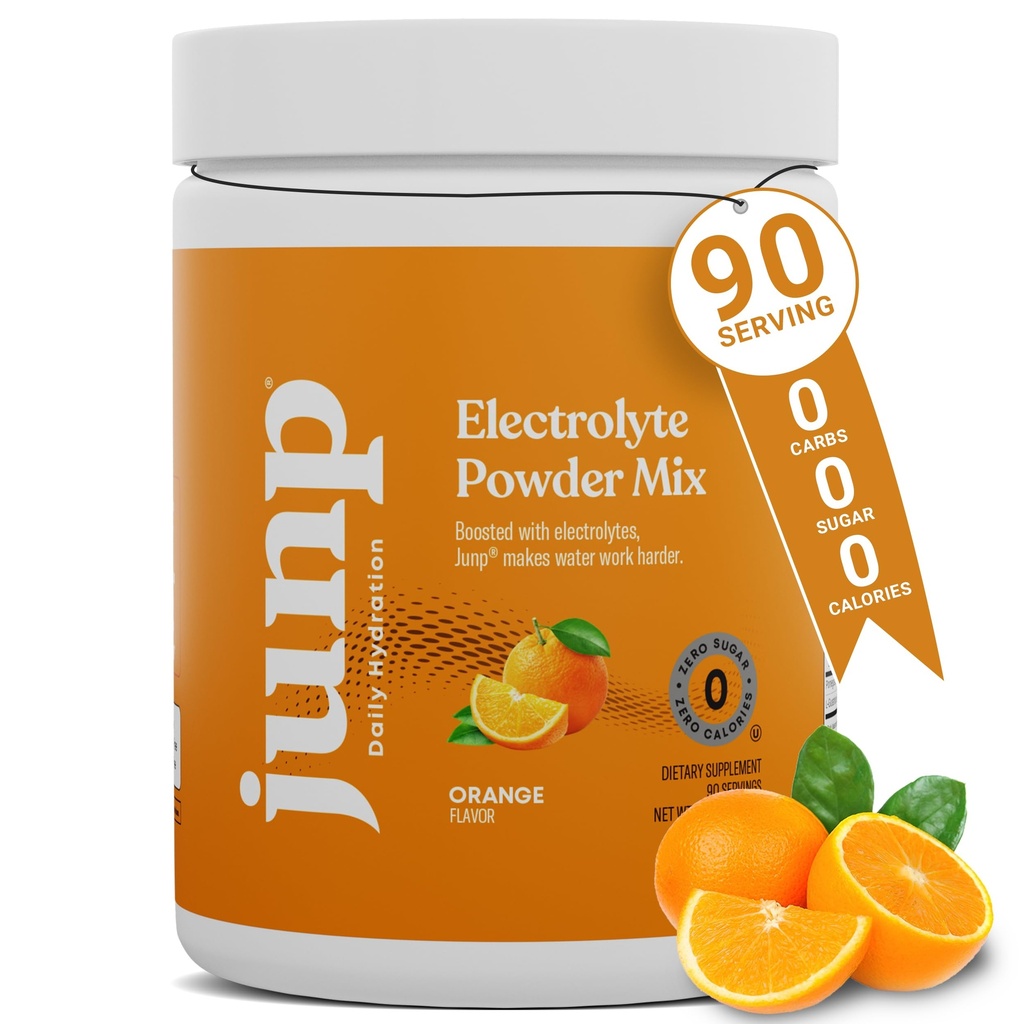 JUNP Electrolytes Powder No Sugar No Carbs, Sweet Tangy Citrus Orange Keto Electrolyte Drink Mix, Potassium & Salt Hydration Powder Electrolytes Zero Calorie Sugar Free Electrolyte Powder, 90 Servings