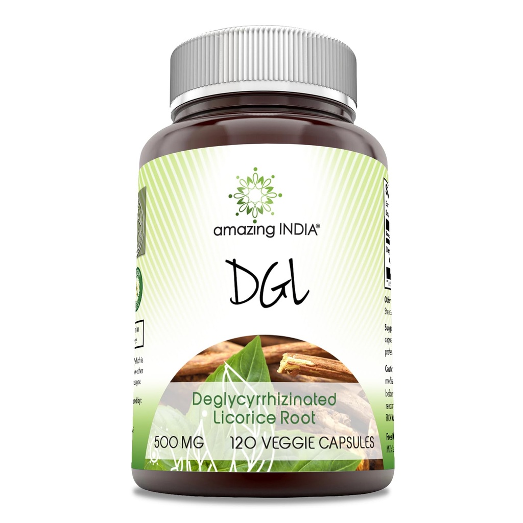 Amazing India DGL 500 mg 120 Veggie Capsules Supplement | Non-GMO | Gluten Free