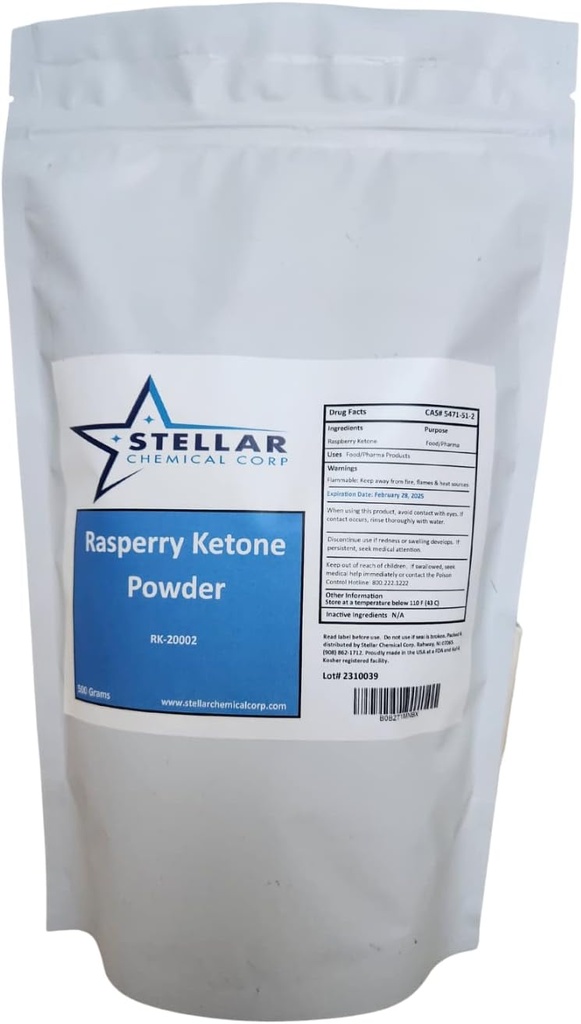 Raspberry Ketone Powder ~~ 500 gramos Suplemento dietético, Antioxidantes Soporte - Puro, Gluten Gratis - 500 mg por servicio