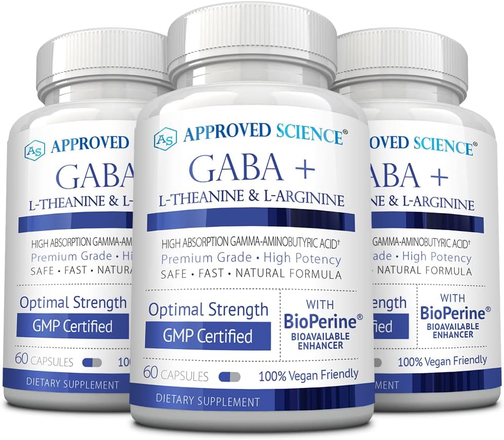 Ciencias aprobadas GABA+ - Fomentar la calma, mejorar el sueño, aumentar el humor - GABA, L-Theanine, L-Arginine, vitamina B6, BioPerine - alta absorción - 180 cápsulas - Vegan