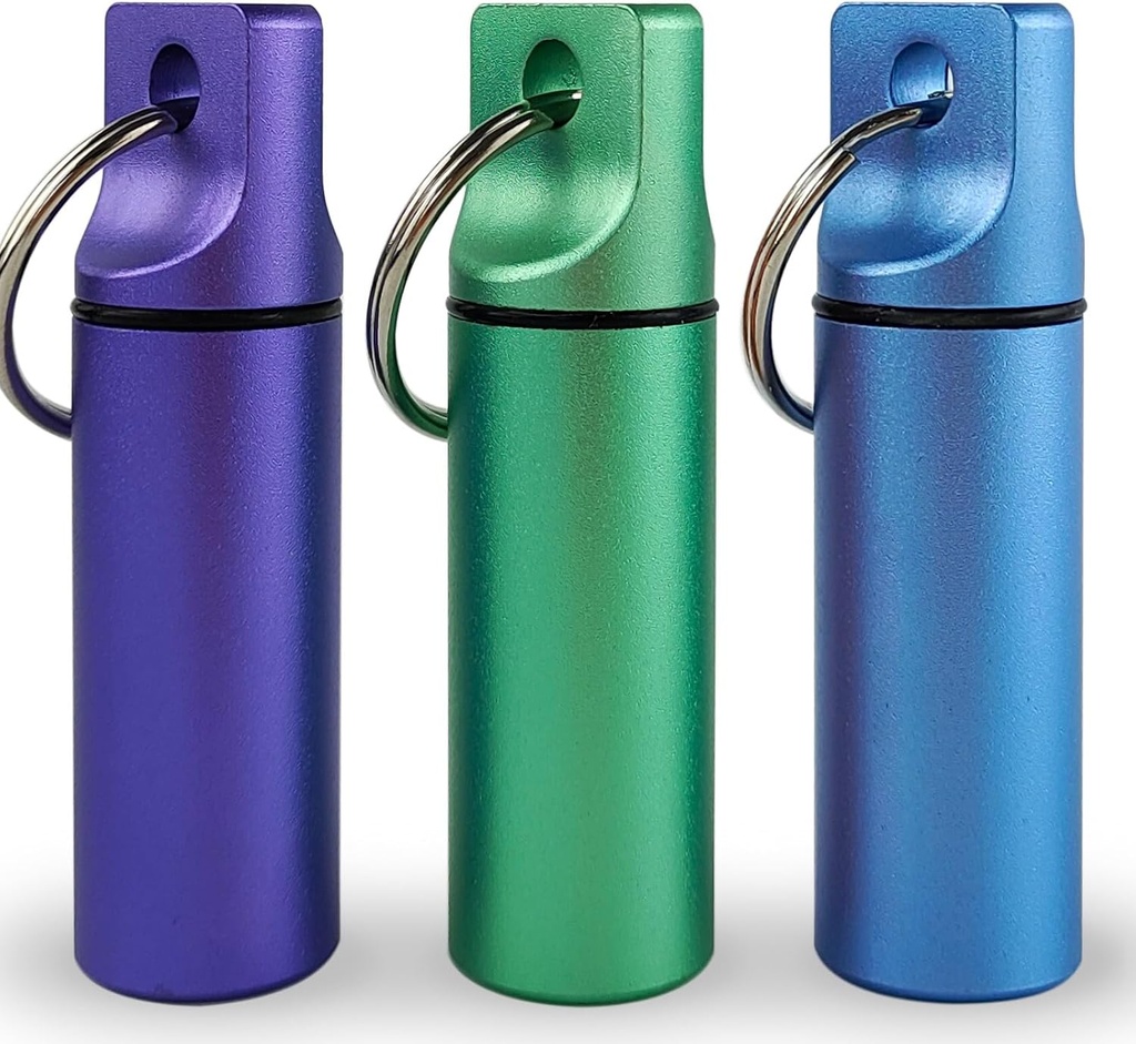 Small Pill Organizer Box Waterproof Keychain Pill Holder Portable Travel Pill Container Metal Case with Keyring for Outdoor Camping Travel