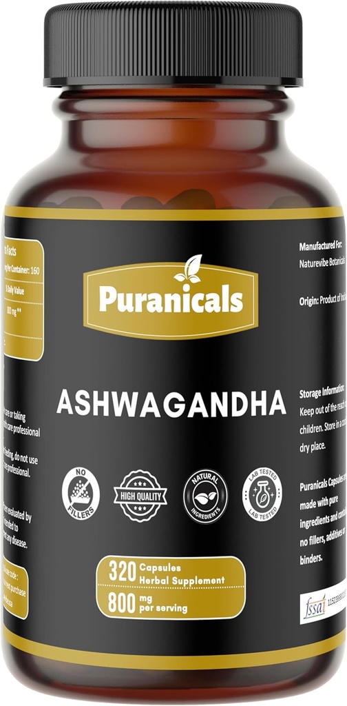 Ashwagandha Premium 320 Capsules Non GMO and Gluten Free ← Herbal Supplement  800 mg Por Serving Silencio Hecho con 100% Pure Herb Ashwagandha Powder