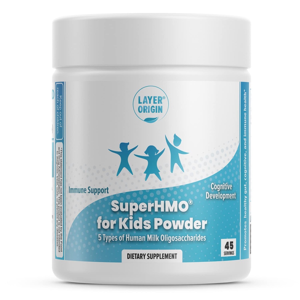 Mezcla Prebiótica SuperHMO para niños - 5 HMOs para Gut, Digestión y Salud Cognitiva, Polvo, 45 Servimientos
