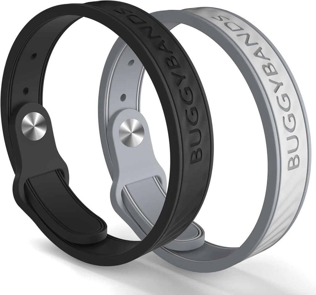 Mosquito Repellent Bracelets, 2 Pack Silicone Mosquito Repellent Bands with DEET Free, Natural & Waterproof Bug Wristbands for Kids and Adults, Outdoor Traveling Protection (Black&Grey)