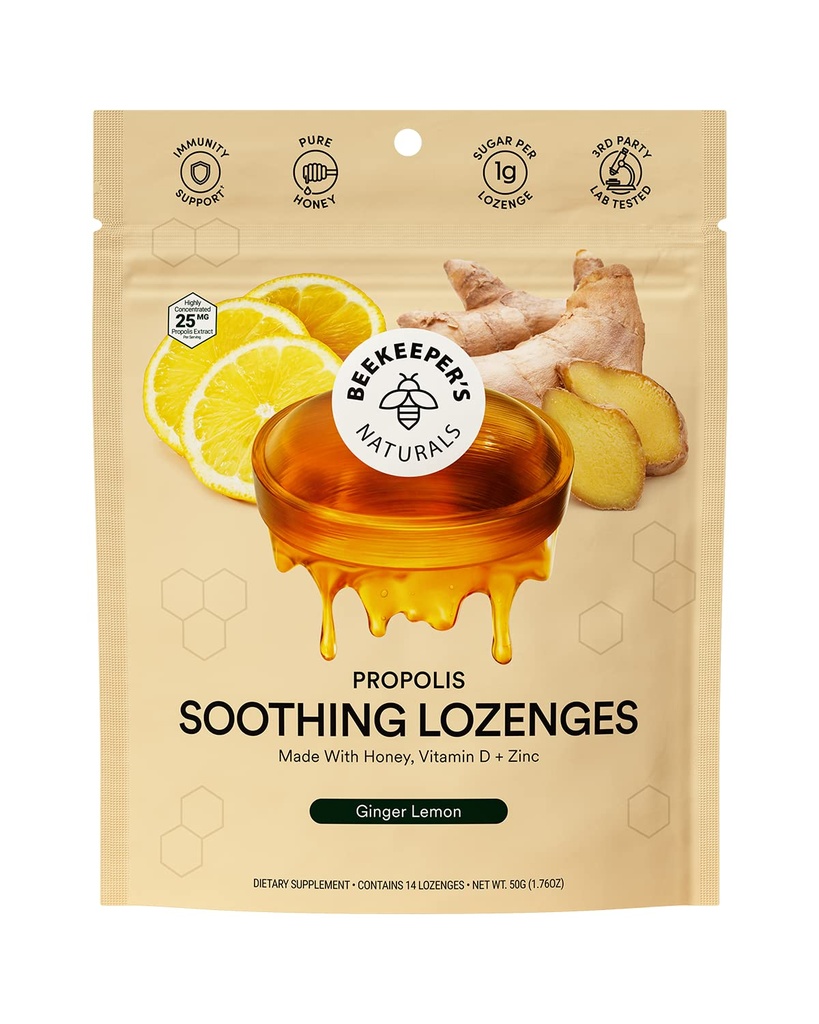 Beekeepers Naturales Ginger Lemon Lozenges, 14 Ct