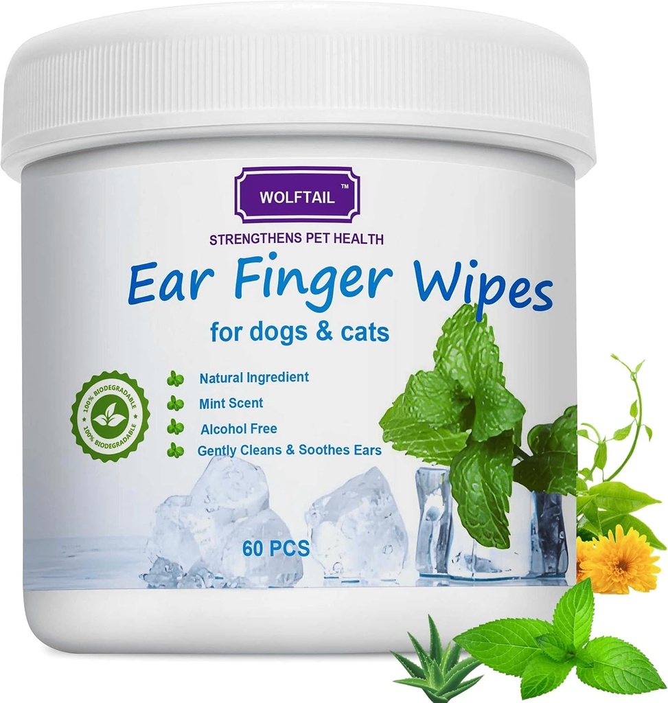 Anillos de oído para perros &amp; gatos, 60 Contar tamaño grande - Retire suavemente la cera del oído, Debris - Sooths " Deodorizes - Aliviar picazón del oído " Inflamación, aroma de coco fresco