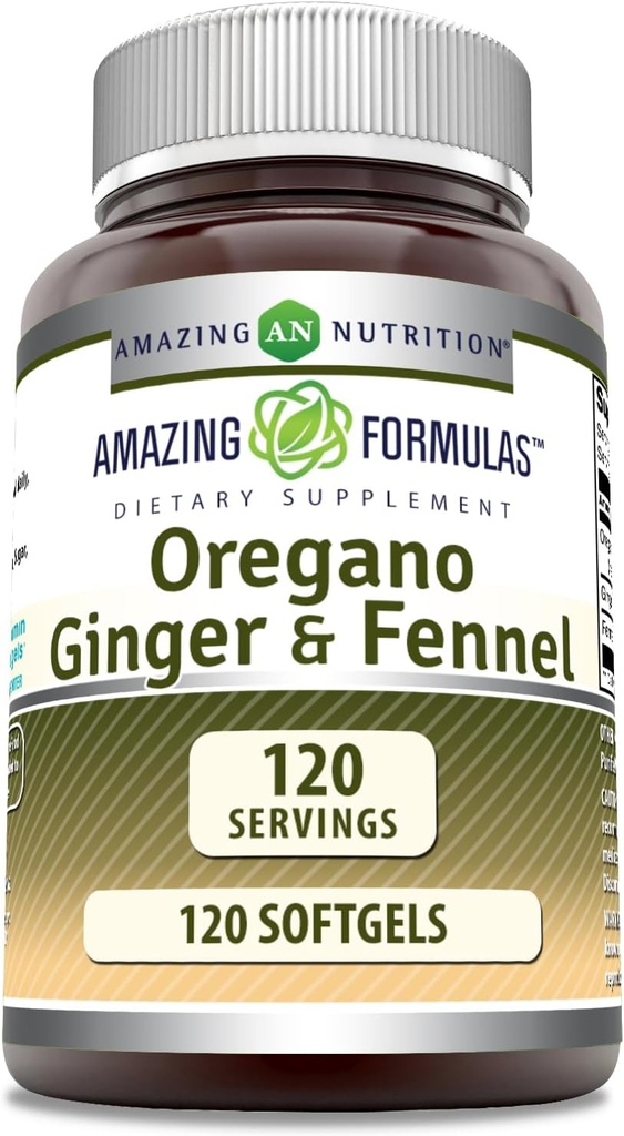 Amazing Formulas Óleo de orégano con el suplemento de hinnel de jengibre 120 Softgels ← No Gluten-Free TEN Made in USA