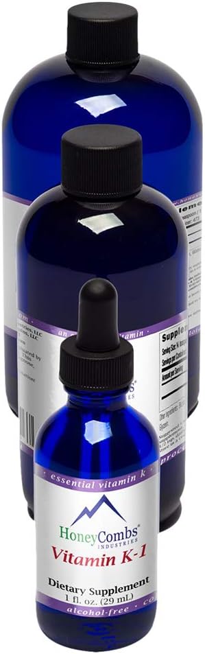 HoneyCombs Vitamin K1 Suplemento Liquid Drops - High Potency Vitamin K1 Liquid Drops for Men &amp; Women - Maintain Bone Health, Teeth, Skin and More - Alcohol-Free Cold Pressed Vegan Vitamins (16 Fl oz)