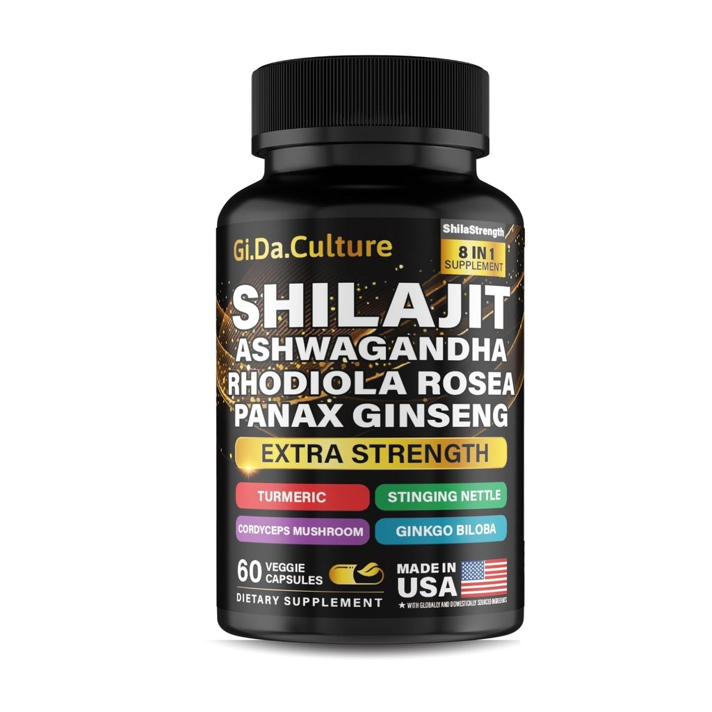 Shilajit Ashwagandha Rhodiola Rosea Panax Ginseng - para hombres y mujeres - Shilajit Capsules - 60 Veggie Capsules