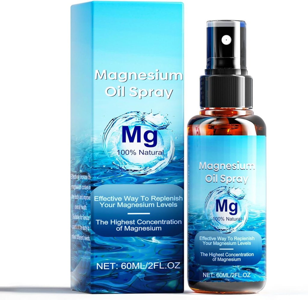 Magnesium Oil Spray, 100% Pure Natural Magnesium Oil Extra Strength, 60Ml Skin & Body Organic Magnesium Chloride Oil Spray, Liquid Magnesium Skin Spray for Feet