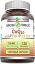 Amazing Formulas CoQ10 con BioPerine 100 Mg ← Vegetarian Capsules Suplemento ← No-GMO TENIDO Gluten-Free TEN Made in USA (1 Pack Ø 120 Cuenta)