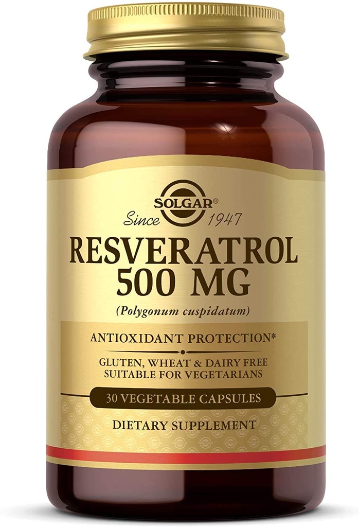 Resveratrol Solgar 500 mg, 30 cápsulas vegetales - Protección antioxidante - Gluten Free, Dairy Free - 30 Actuaciones